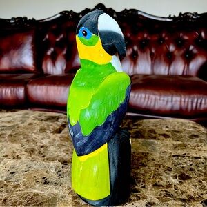 Hand Painted Carved Wooden Tropical Bird Parrot